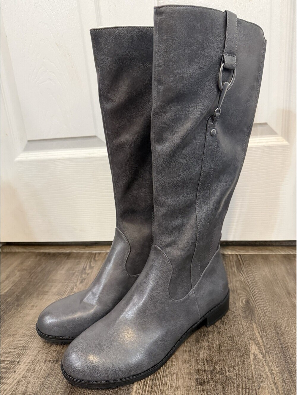 LifeStride 10W Riding Boots Gray Sterling Knee High Zip Faux Leather